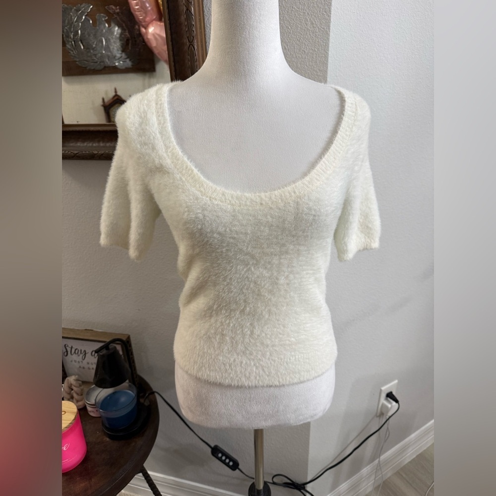Anthropologie Cream Scoop Neck Sweater